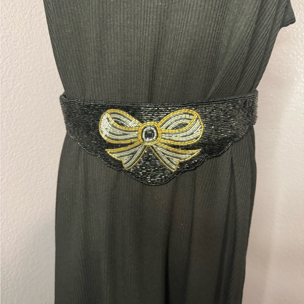 Vintage Black and Gold Bow Belt 30” long unstretched